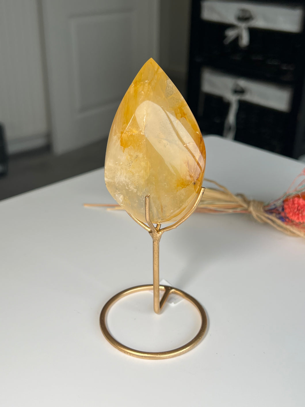 Brazilian Golden Healer Flame On Gold Stand