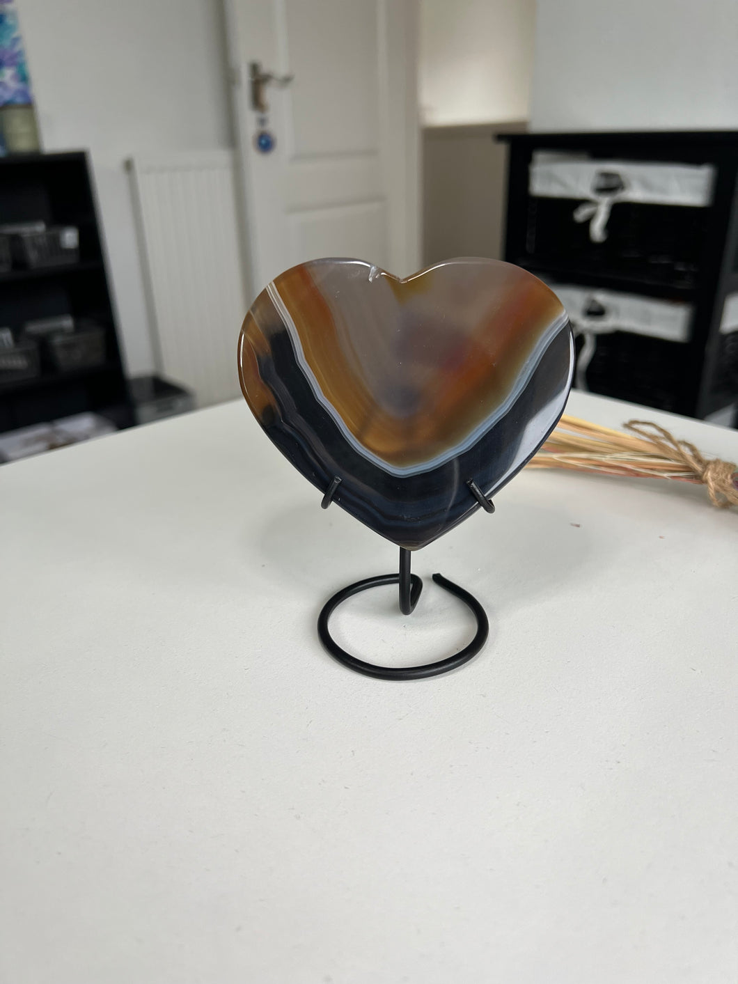 Agate Heart On Black Stand