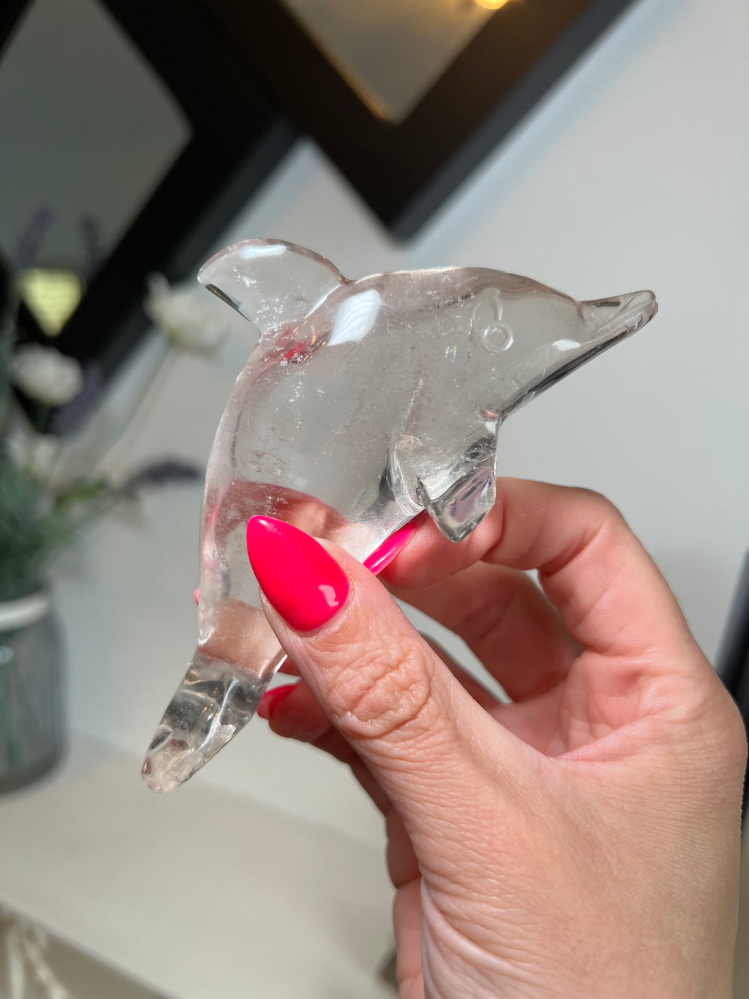 Hand Carved Clear Quartz Dolphin