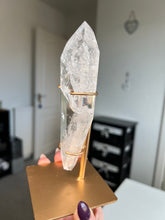 Load image into Gallery viewer, Polished Lemurian Point On Custom Gold Stand
