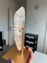 Load image into Gallery viewer, Polished Lemurian Point On Custom Gold Stand
