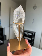 Load image into Gallery viewer, Polished Lemurian Point On Custom Gold Stand
