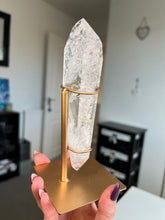 Load image into Gallery viewer, Polished Lemurian Point On Custom Gold Stand
