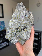 Load image into Gallery viewer, XL Bulgarian Chalcopyrite, Quartz + Sphalerite Piece With Stand
