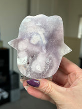 Load image into Gallery viewer, Pink Amethyst Hamsa Hand With Stand
