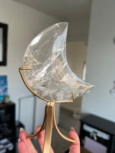 Load image into Gallery viewer, High Grade Brazilian Smokey Quartz Moon On Custom Gold Stand
